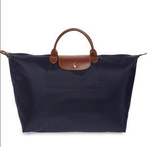 Longchamp Le Pliage Overnighter - Navy Duffle